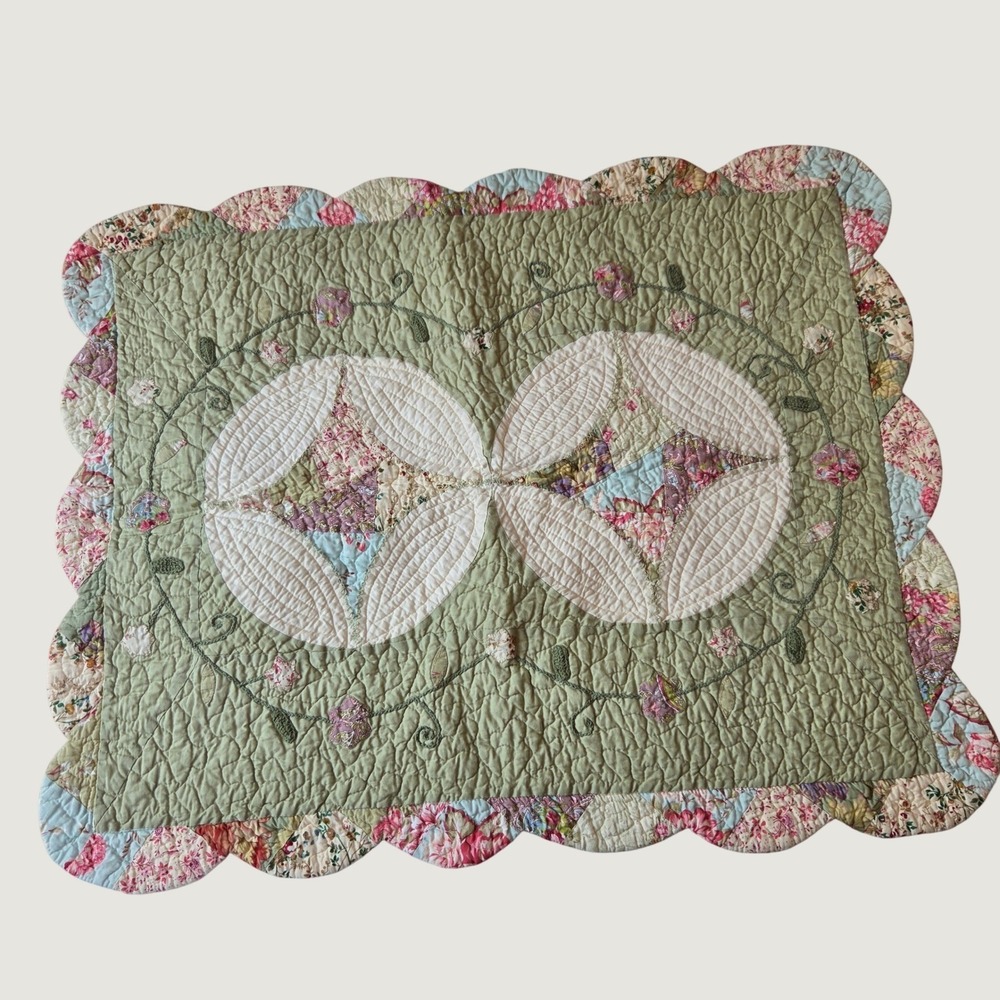 Nostalgia Home Fashions Sage Green Floral Patchwork Quilt Set Queen 3pc Cotton - Picture 2 of 8